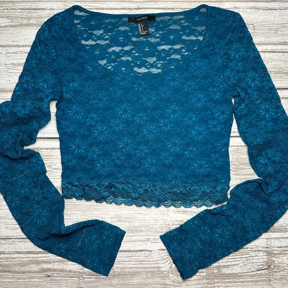 Forever 21 Tops - Forever 21 Lace Long Sleeve Top - Teal